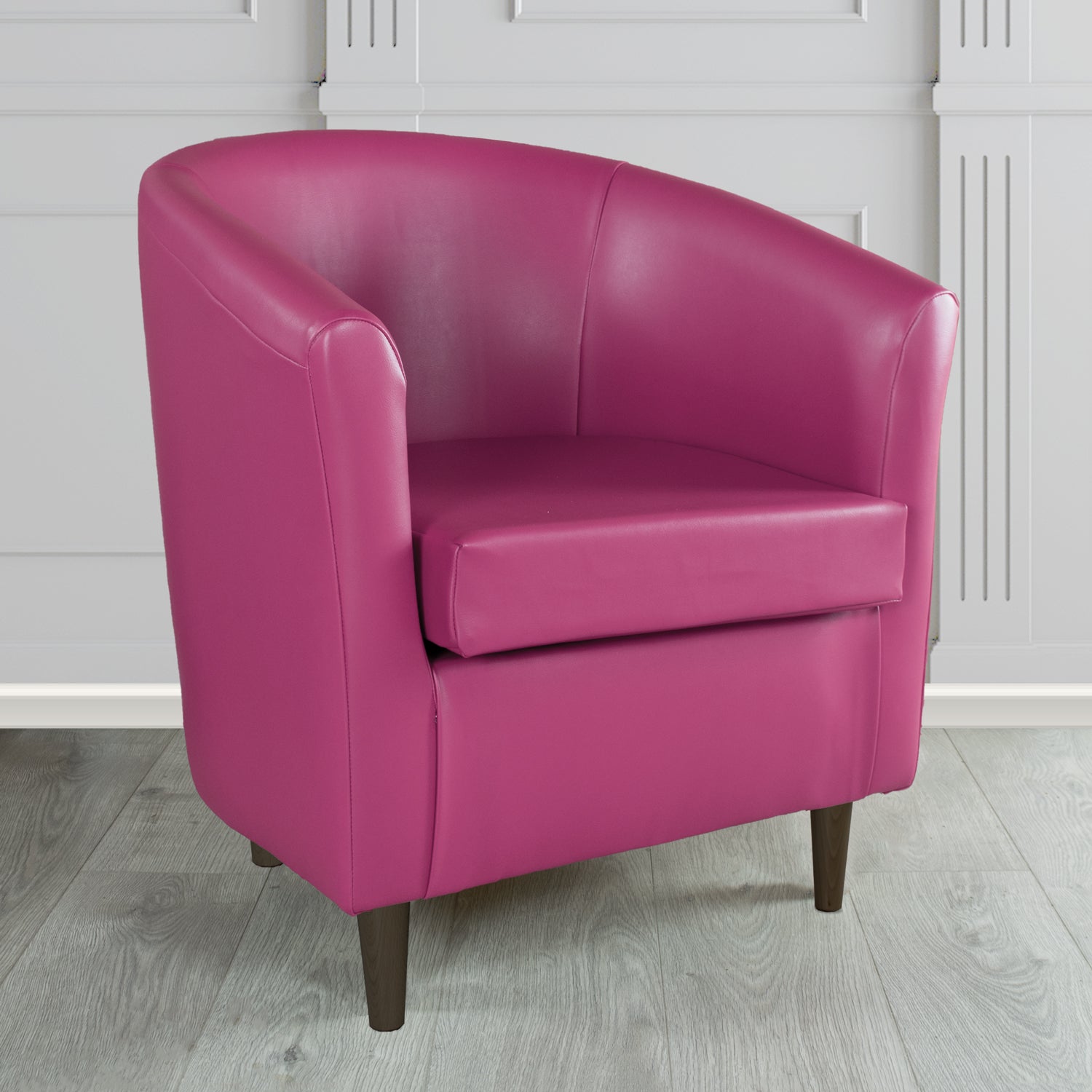 St Tropez Tub Chair in Just Colour Crib 5 Faux Leather with Dark Wood Legs