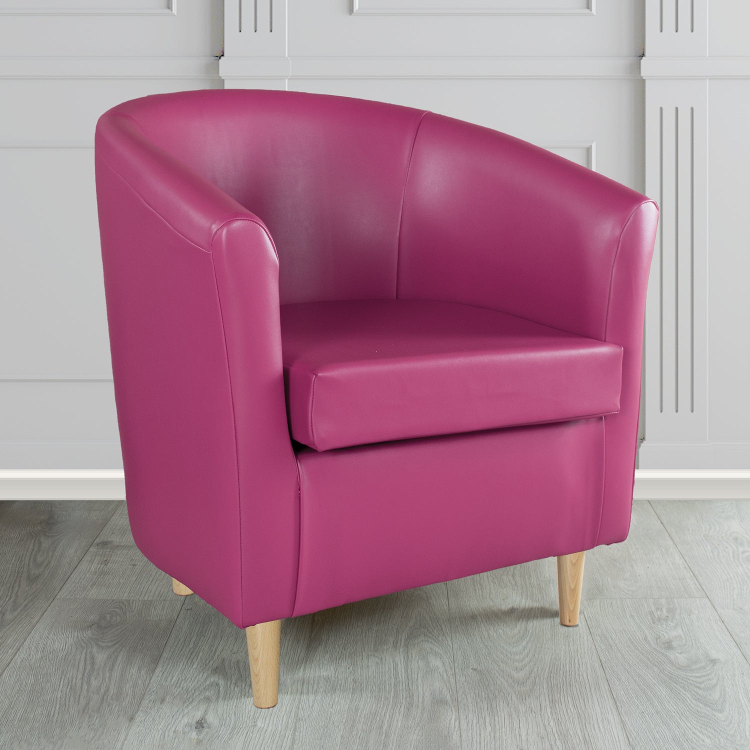 St Tropez Tub Chair in Just Colour Crib 5 Faux Leather with Light Wood Legs