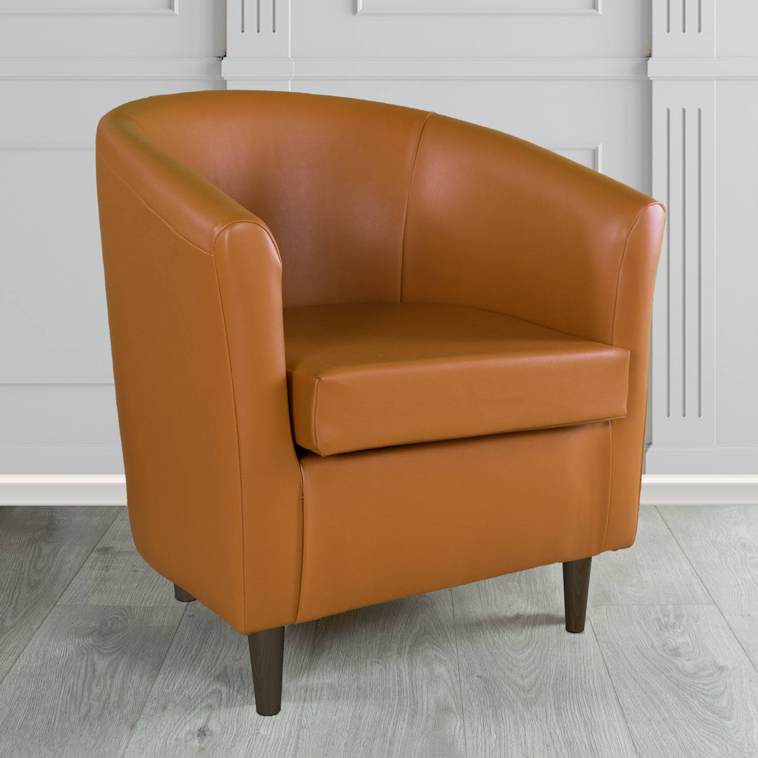 St Tropez Tub Chair in Just Colour Crib 5 Faux Leather with Dark Wood Legs