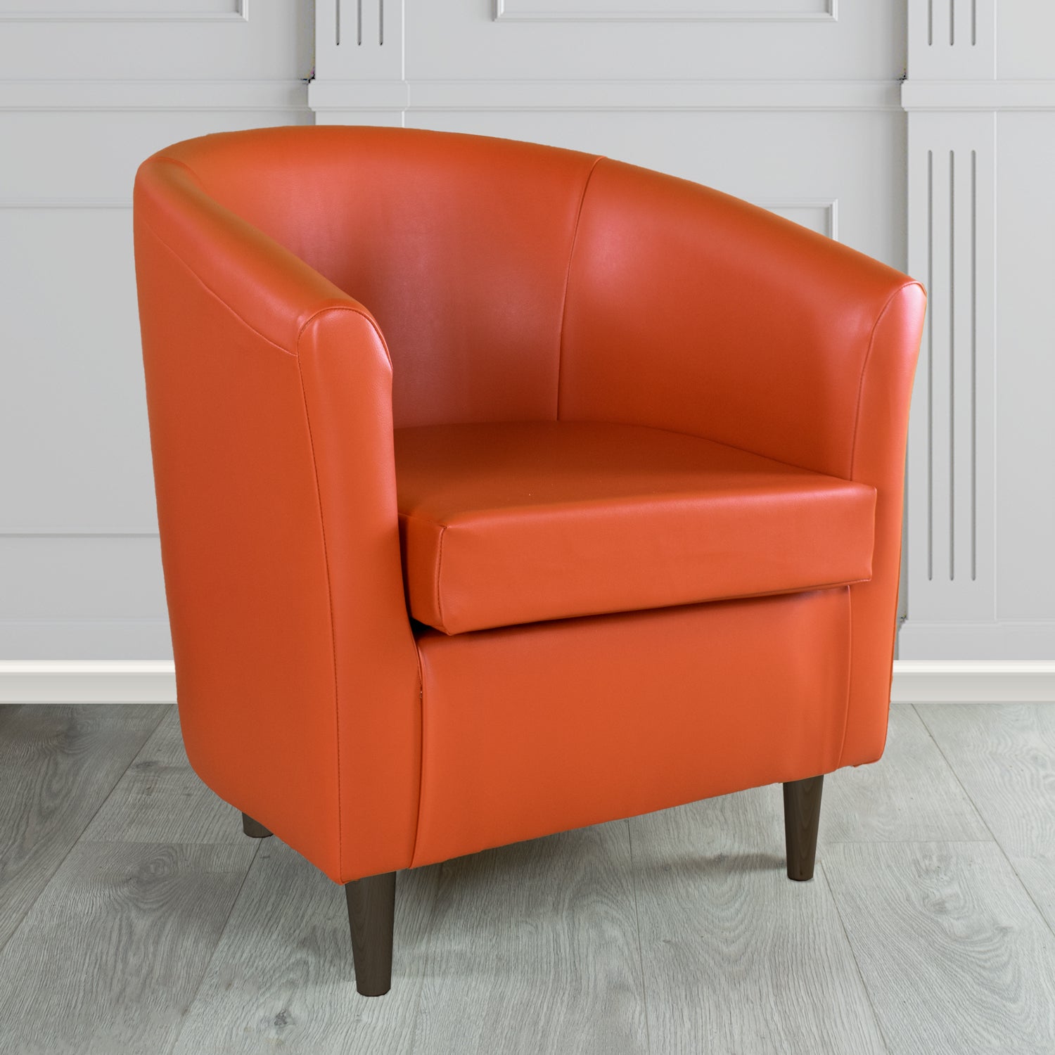 St Tropez Tub Chair in Just Colour Crib 5 Faux Leather with Dark Wood Legs