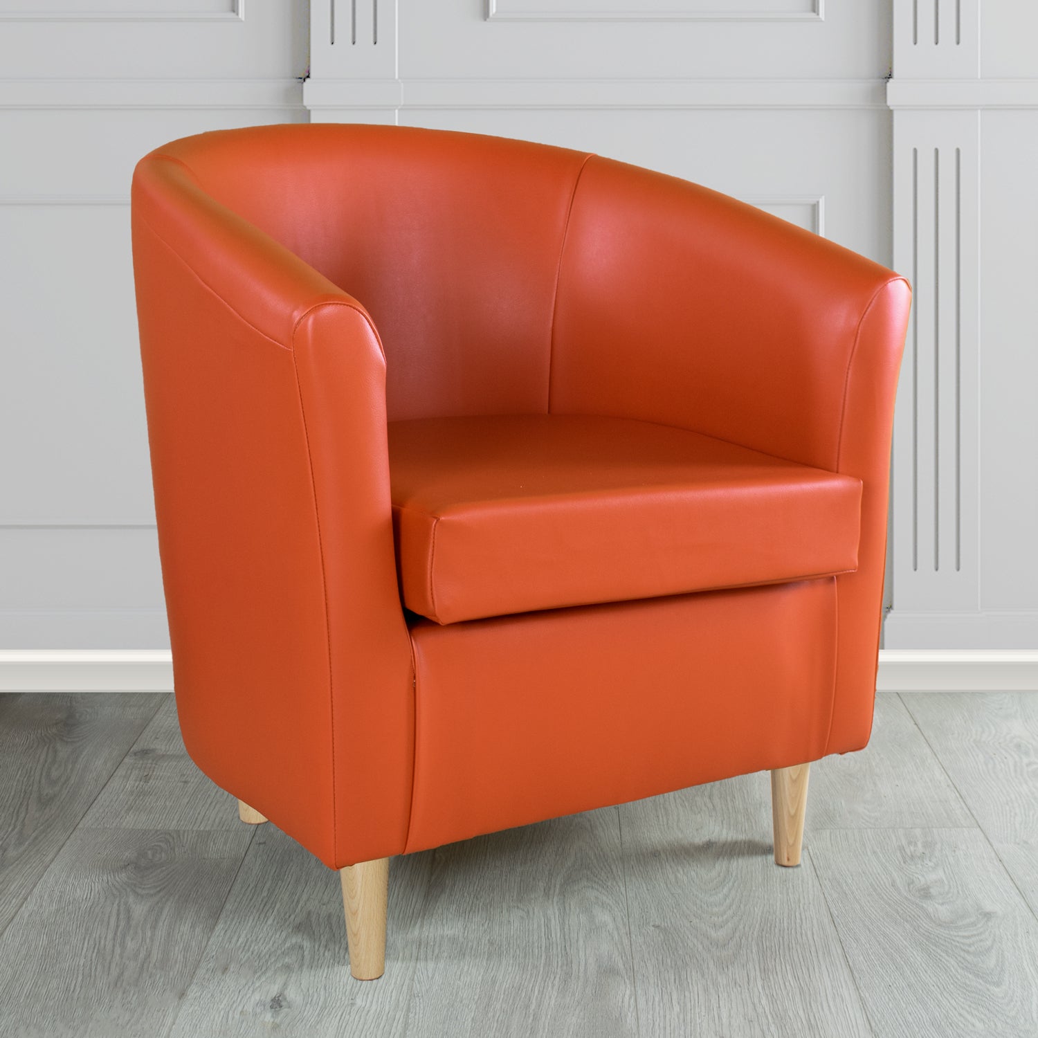 St Tropez Tub Chair in Just Colour Crib 5 Faux Leather with Light Wood Legs