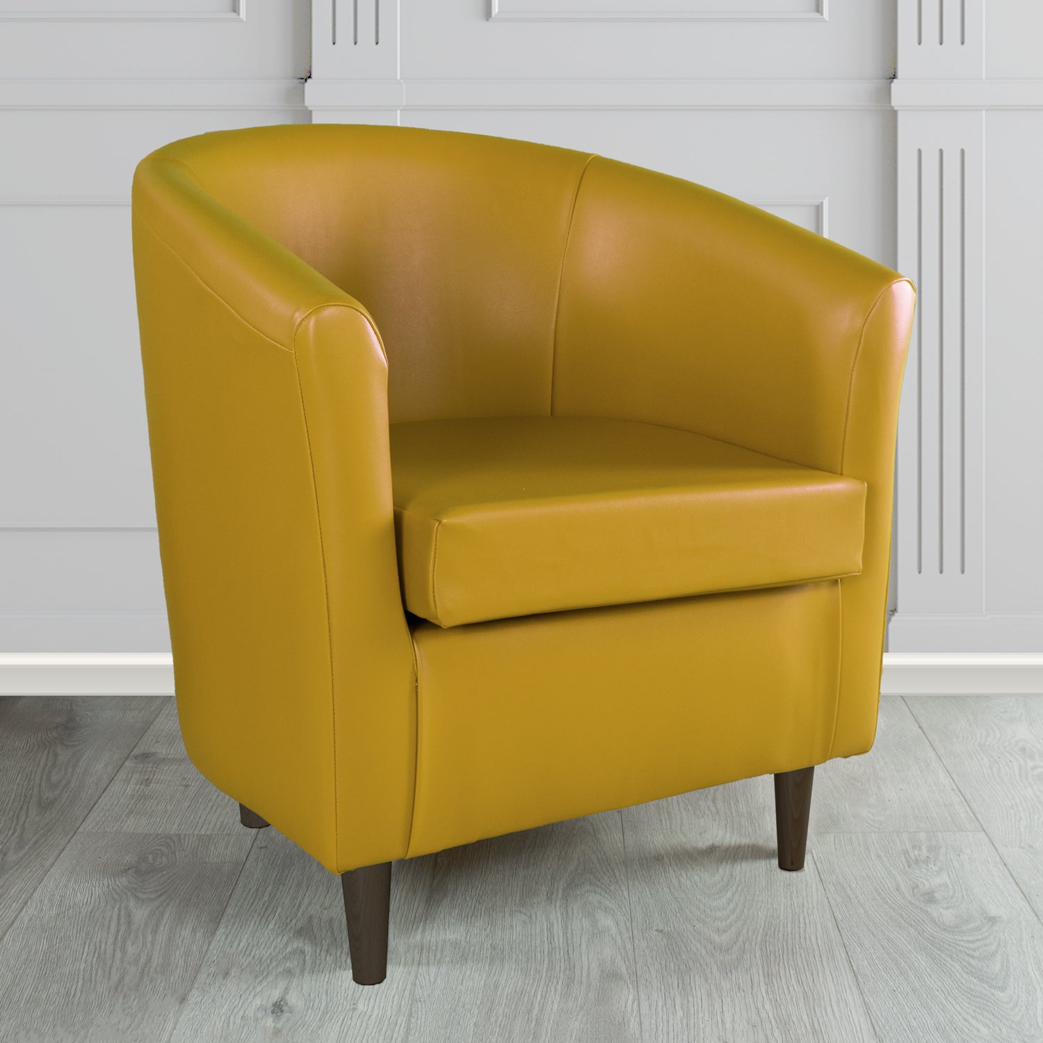 St Tropez Tub Chair in Just Colour Crib 5 Faux Leather with Dark Wood Legs