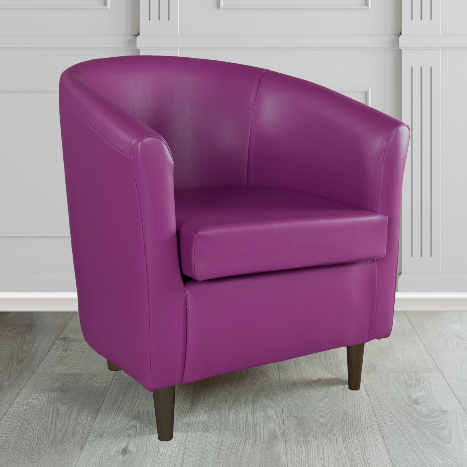 St Tropez Tub Chair in Just Colour Crib 5 Faux Leather with Dark Wood Legs