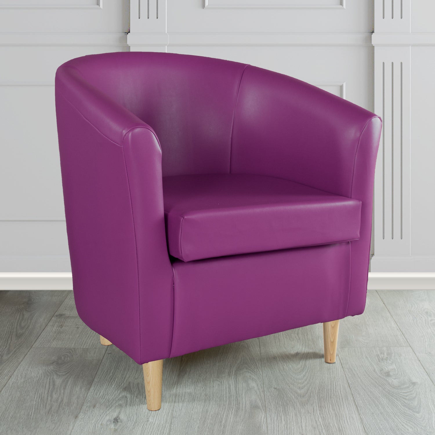 St Tropez Tub Chair in Just Colour Crib 5 Faux Leather with Light Wood Legs
