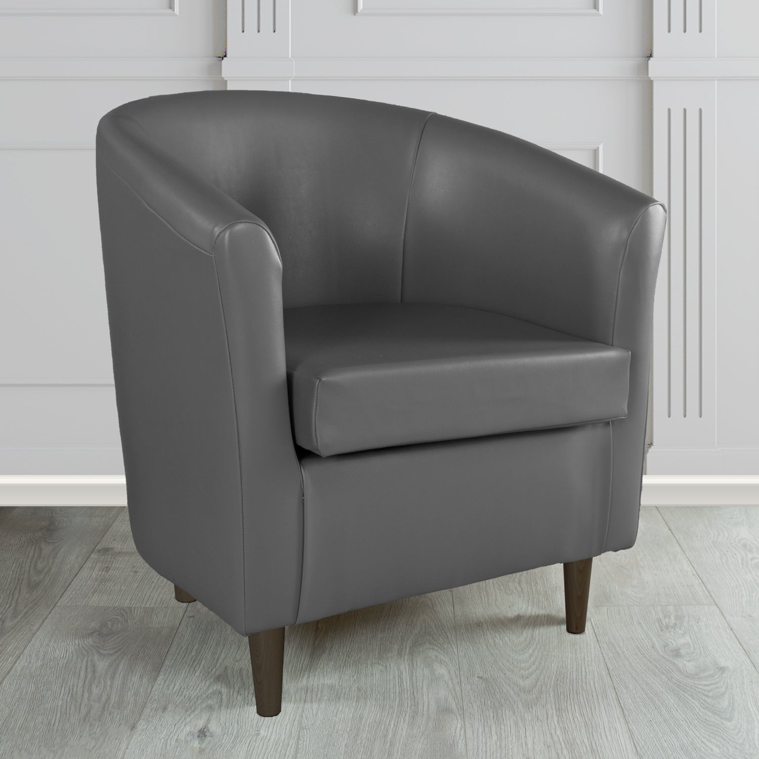 St Tropez Tub Chair in Just Colour Crib 5 Faux Leather with Dark Wood Legs