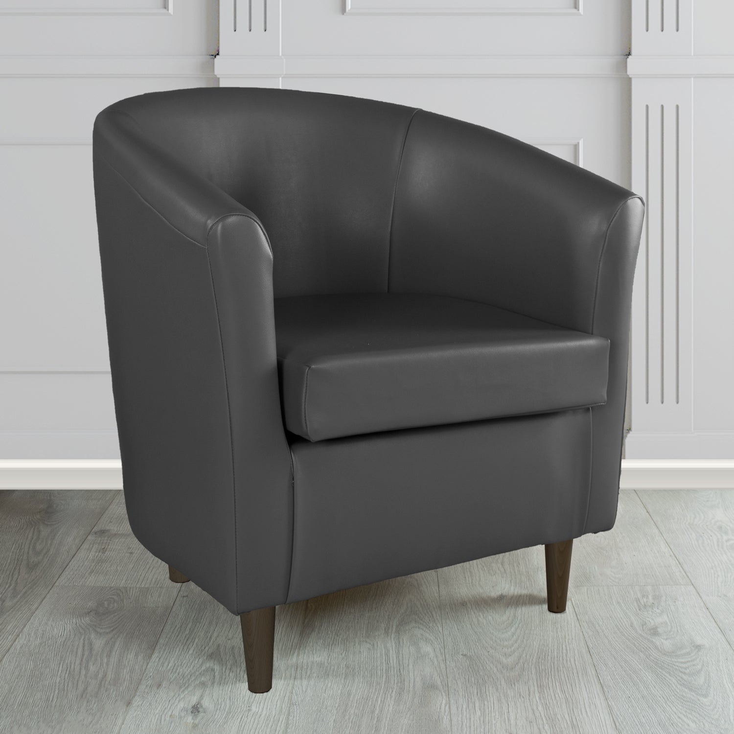 St Tropez Tub Chair in Just Colour Crib 5 Faux Leather with Dark Wood Legs