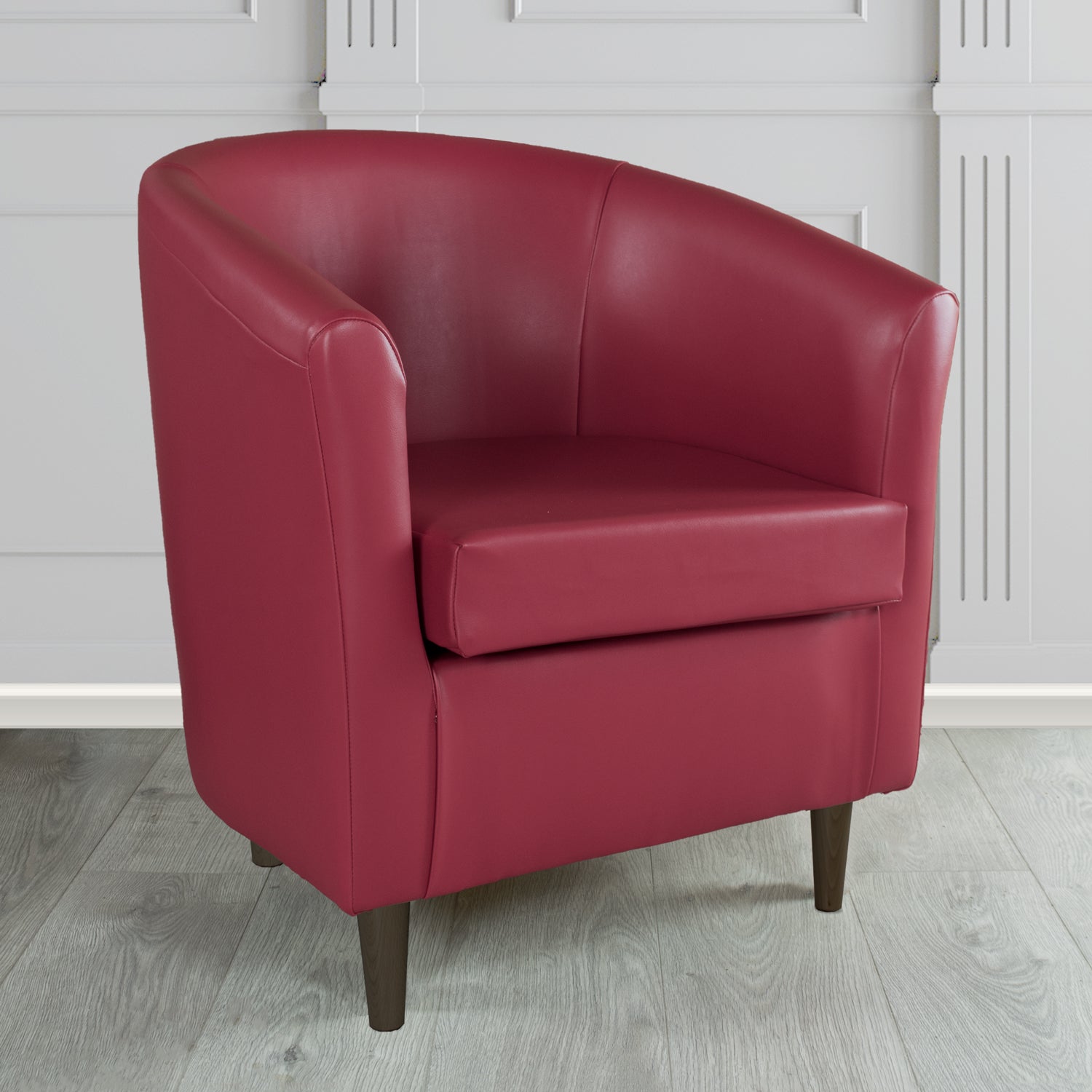 St Tropez Tub Chair in Just Colour Crib 5 Faux Leather with Dark Wood Legs