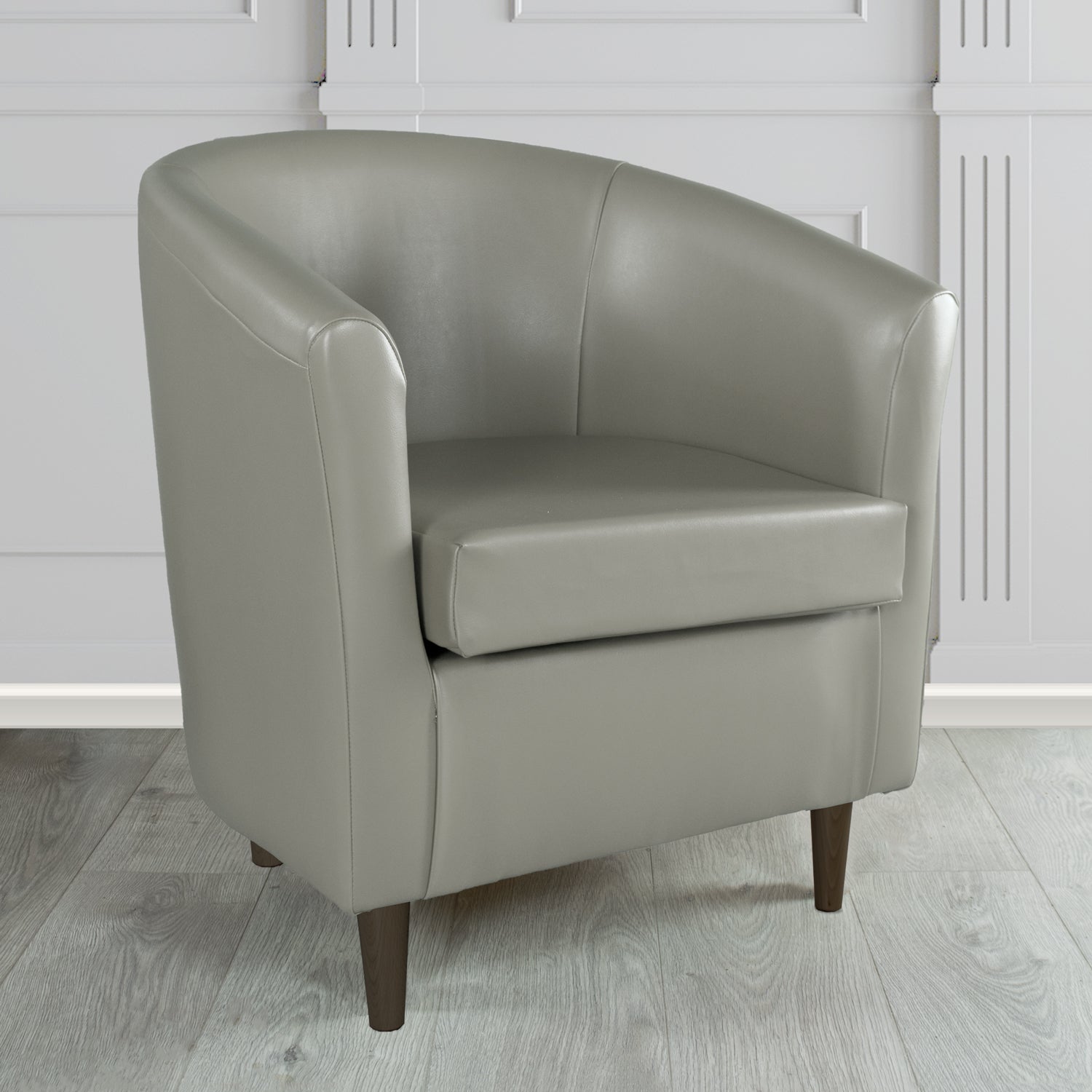 St Tropez Tub Chair in Just Colour Crib 5 Faux Leather with Dark Wood Legs