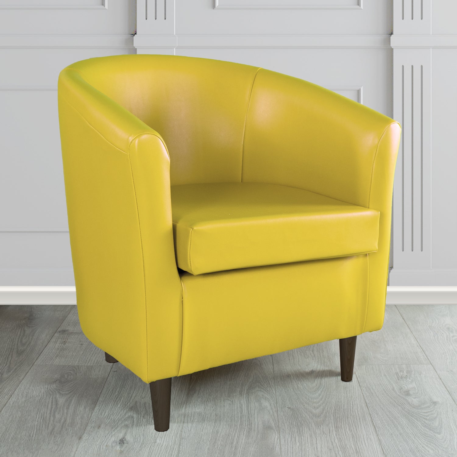 St Tropez Tub Chair in Just Colour Crib 5 Faux Leather with Dark Wood Legs