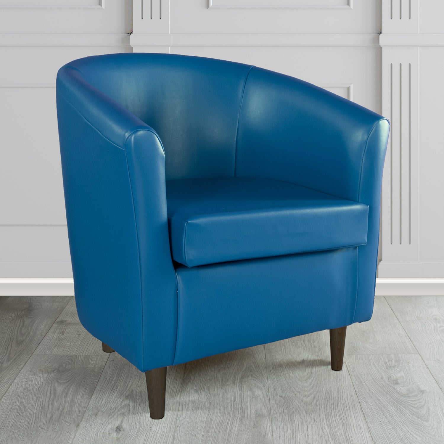 St Tropez Tub Chair in Just Colour Crib 5 Faux Leather with Dark Wood Legs