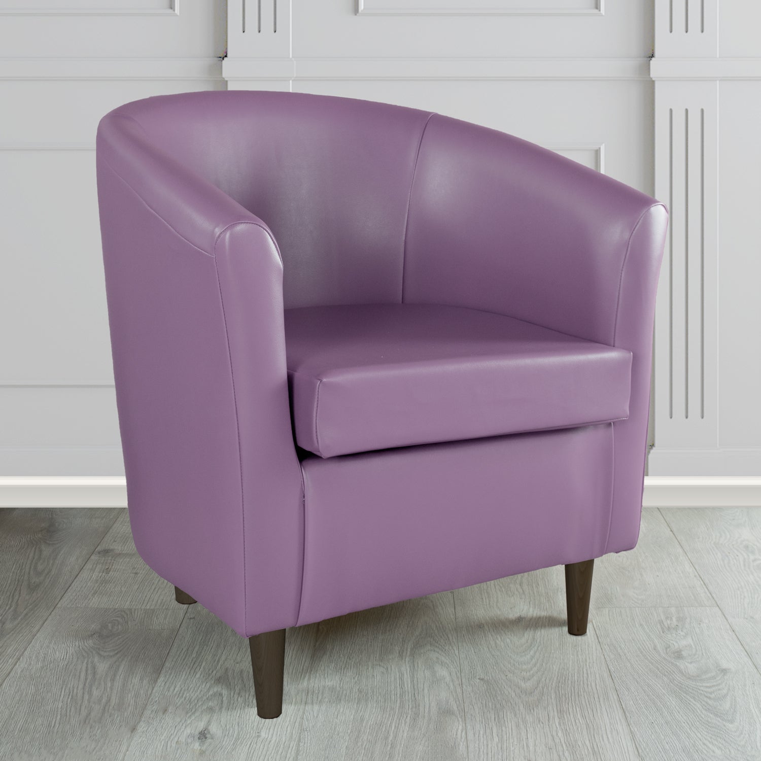 St Tropez Tub Chair in Just Colour Crib 5 Faux Leather with Dark Wood Legs