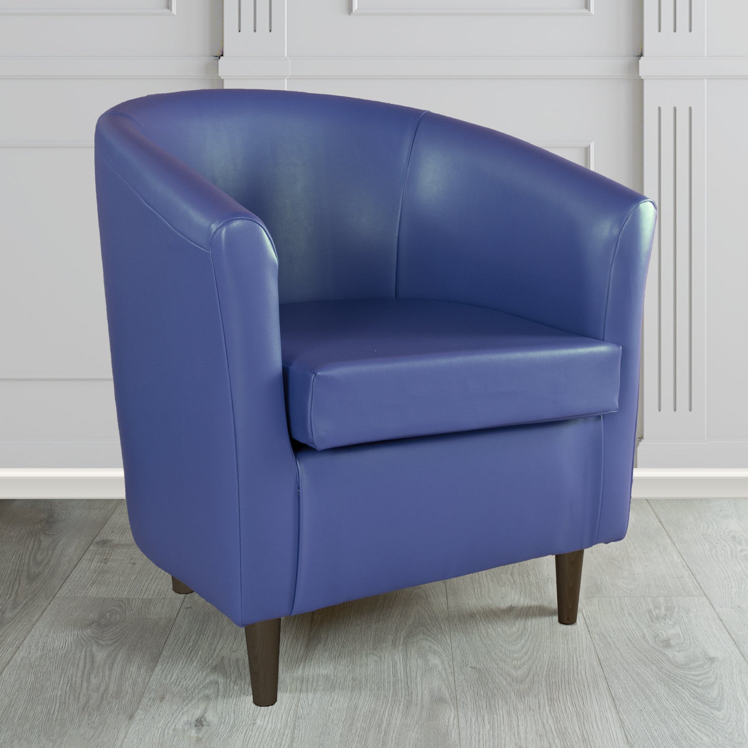 St Tropez Tub Chair in Just Colour Crib 5 Faux Leather with Dark Wood Legs