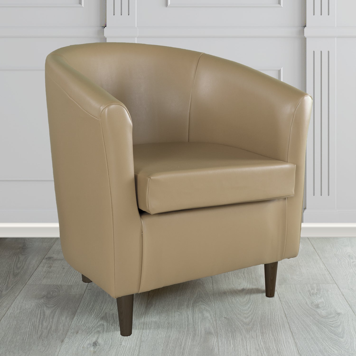 St Tropez Tub Chair in Just Colour Crib 5 Faux Leather with Dark Wood Legs