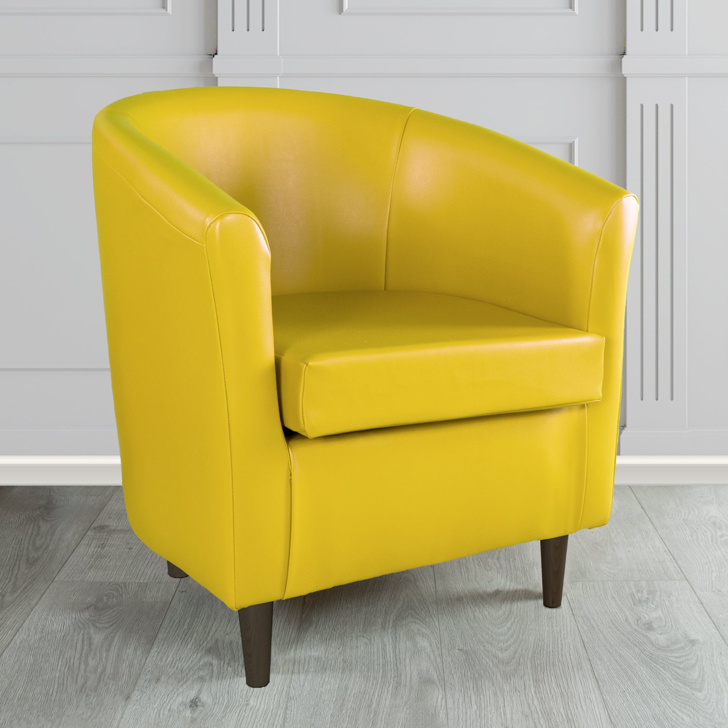 St Tropez Tub Chair in Just Colour Crib 5 Faux Leather with Dark Wood Legs