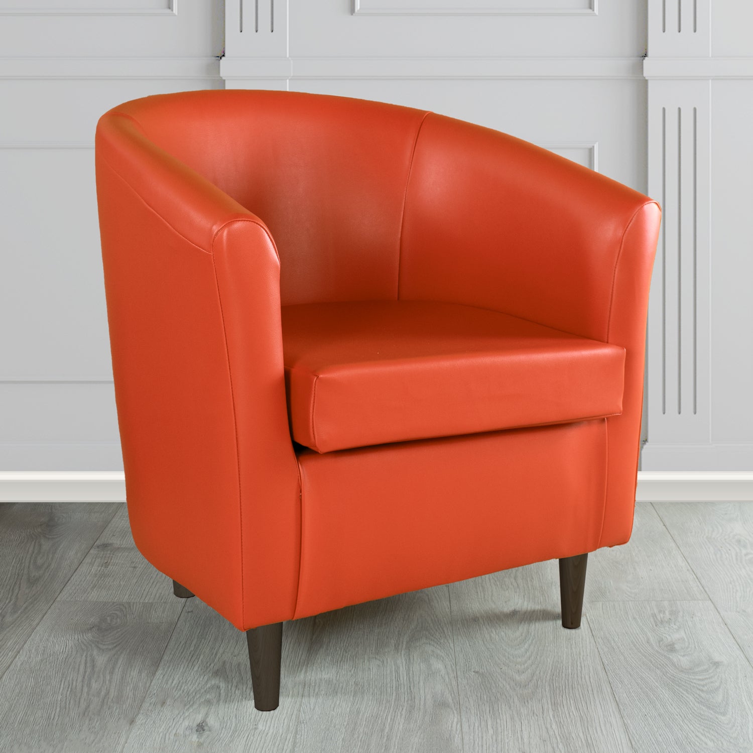 St Tropez Tub Chair in Just Colour Crib 5 Faux Leather with Dark Wood Legs