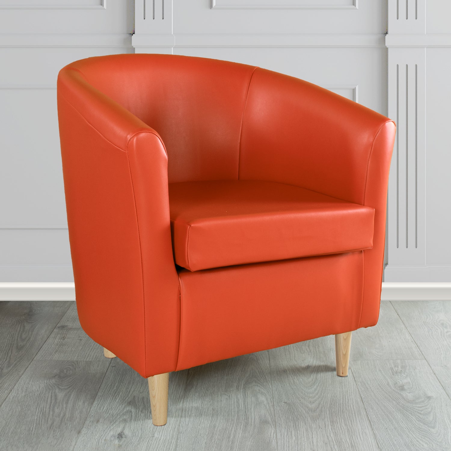 St Tropez Tub Chair in Just Colour Crib 5 Faux Leather with Light Wood Legs