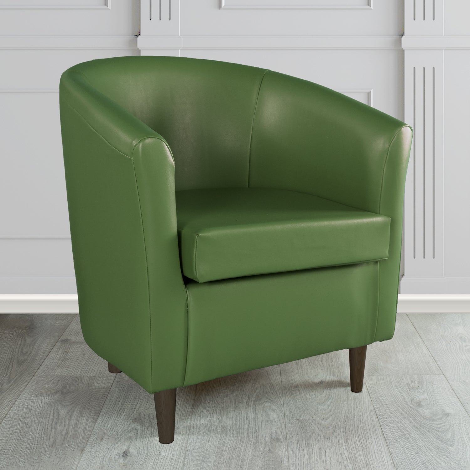 St Tropez Tub Chair in Just Colour Crib 5 Faux Leather with Dark Wood Legs