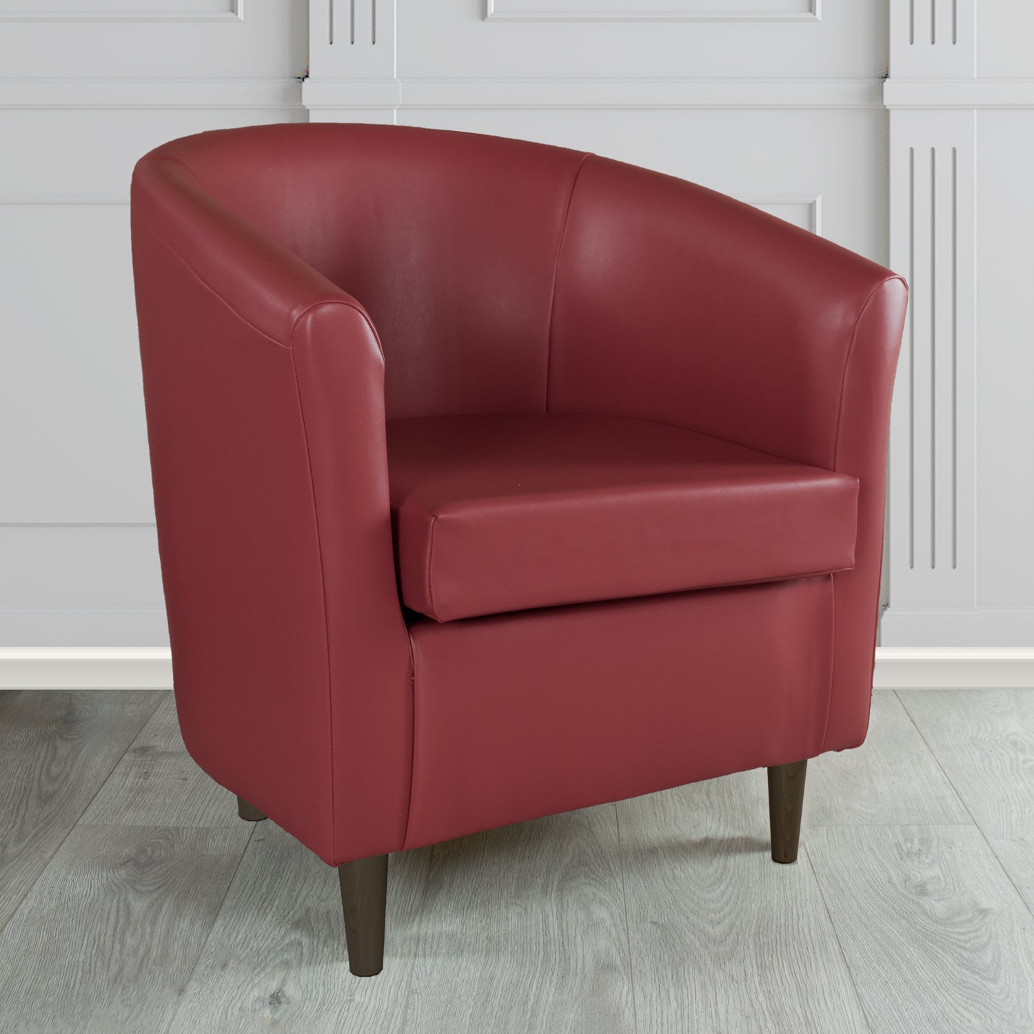 St Tropez Tub Chair in Just Colour Crib 5 Faux Leather with Dark Wood Legs