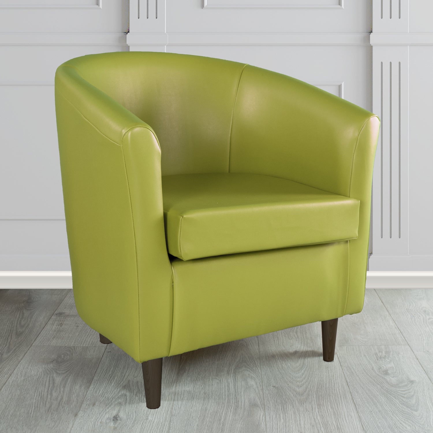 St Tropez Tub Chair in Just Colour Crib 5 Faux Leather with Dark Wood Legs