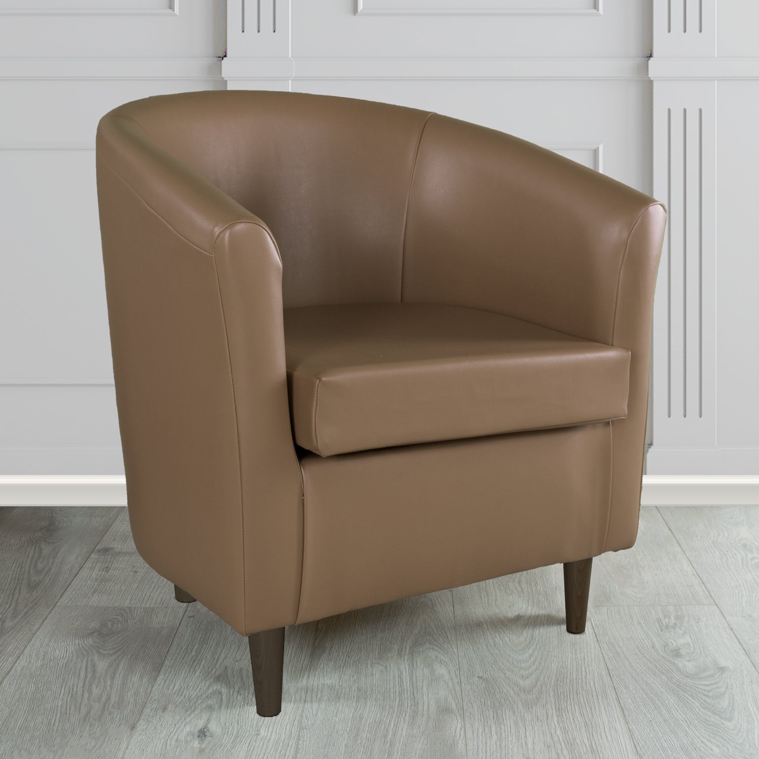 St Tropez Tub Chair in Just Colour Crib 5 Faux Leather with Dark Wood Legs