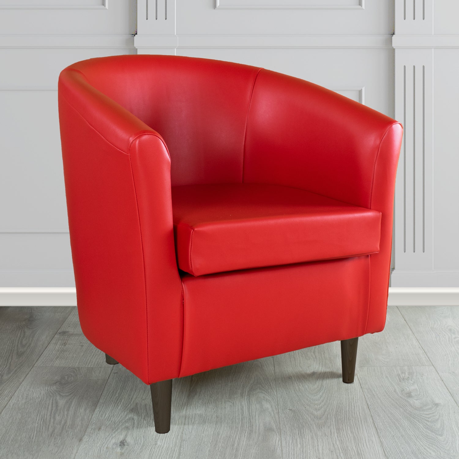 St Tropez Tub Chair in Just Colour Crib 5 Faux Leather with Dark Wood Legs
