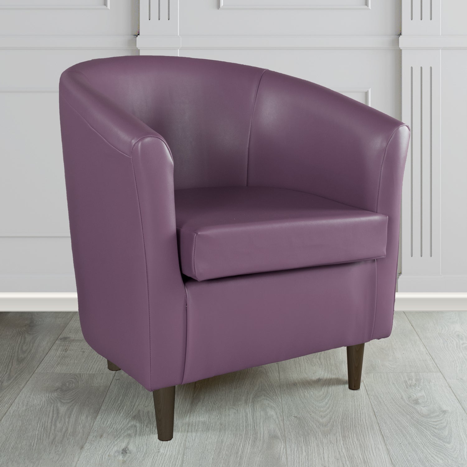 St Tropez Tub Chair in Just Colour Crib 5 Faux Leather with Dark Wood Legs