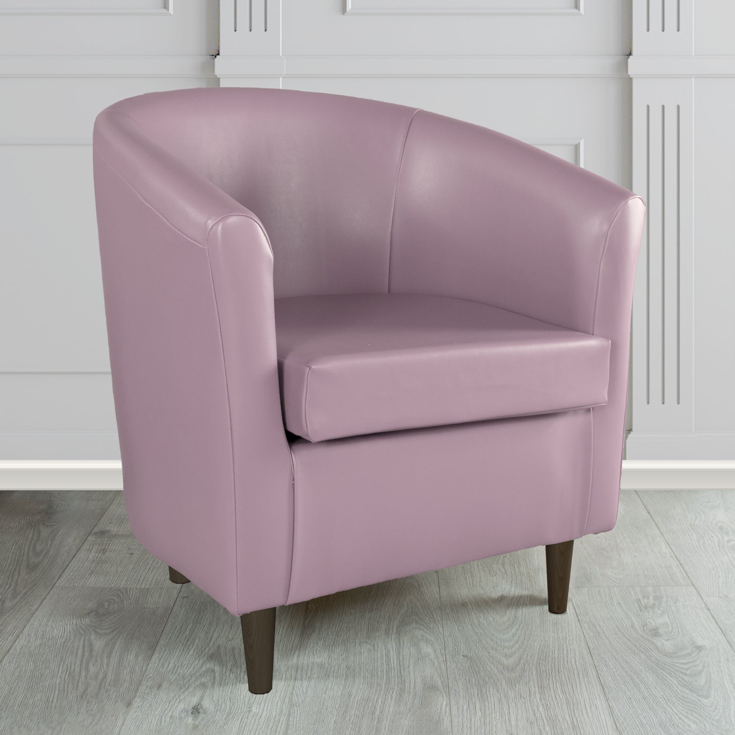 St Tropez Tub Chair in Just Colour Crib 5 Faux Leather with Dark Wood Legs