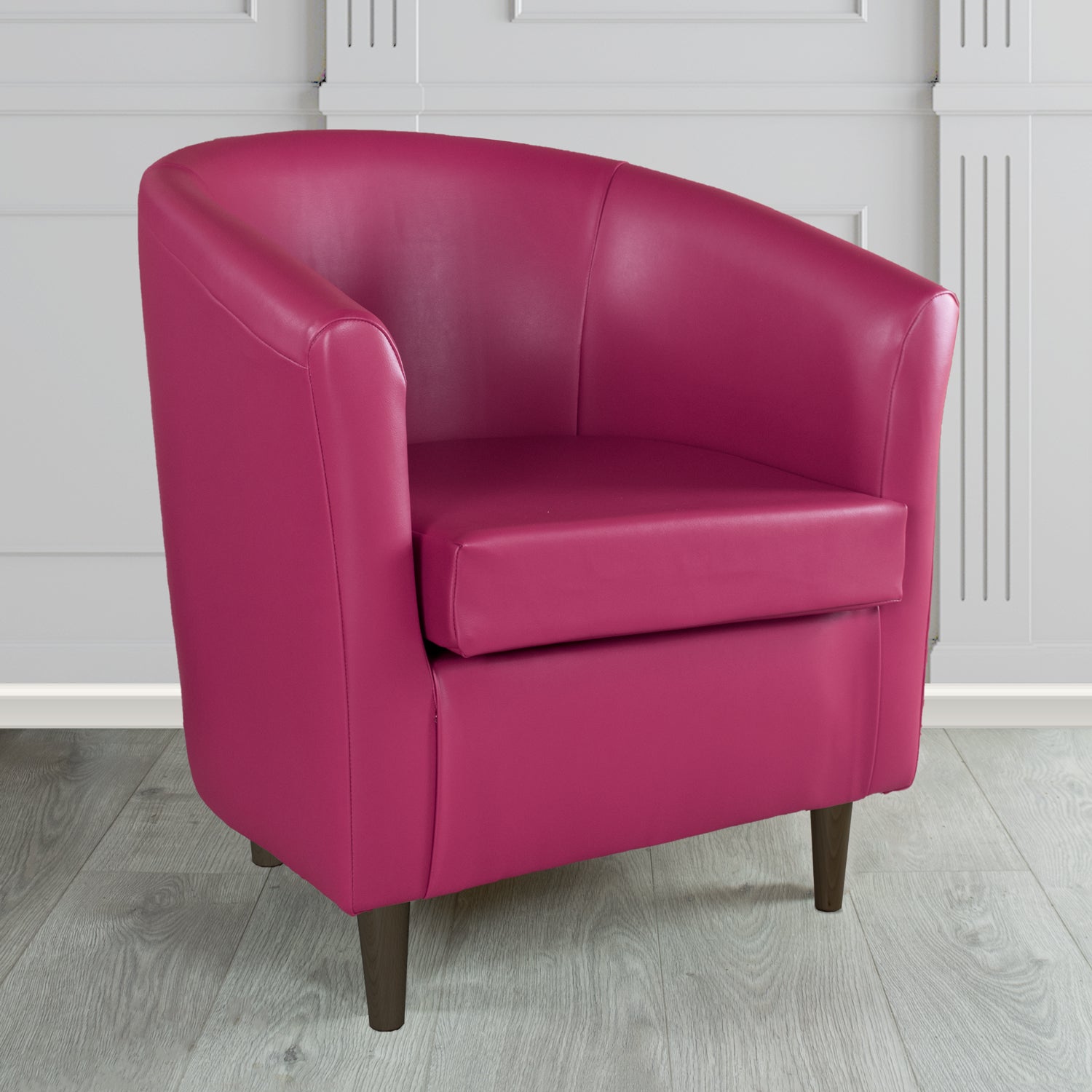 St Tropez Tub Chair in Just Colour Crib 5 Faux Leather with Dark Wood Legs