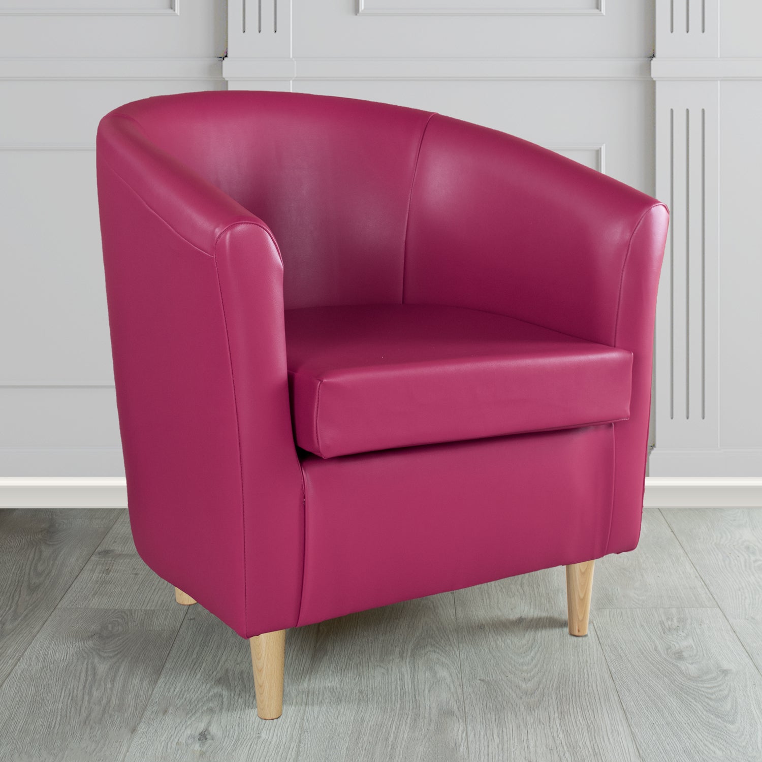 St Tropez Tub Chair in Just Colour Crib 5 Faux Leather with Light Wood Legs