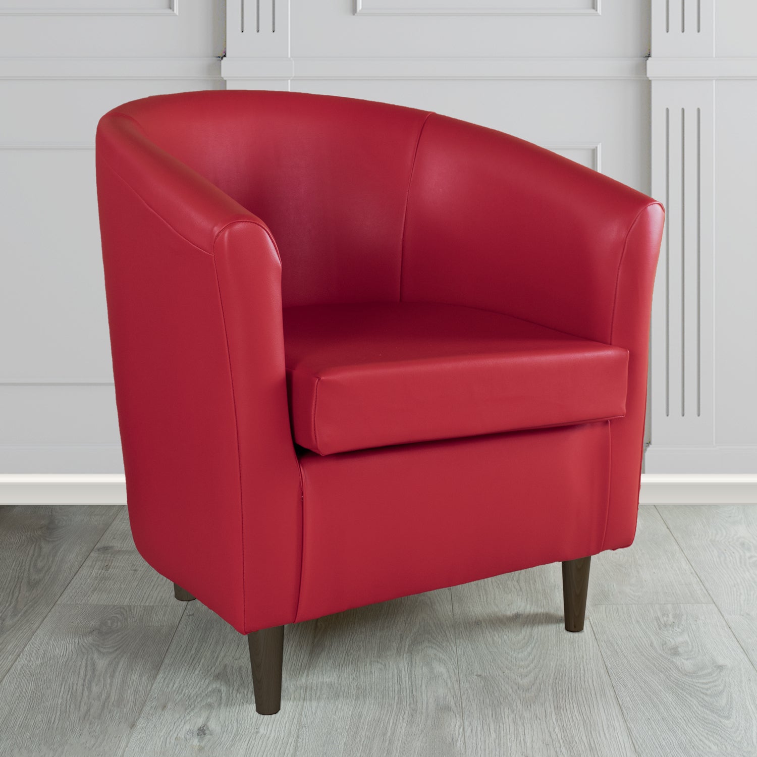 St Tropez Tub Chair in Just Colour Crib 5 Faux Leather with Dark Wood Legs
