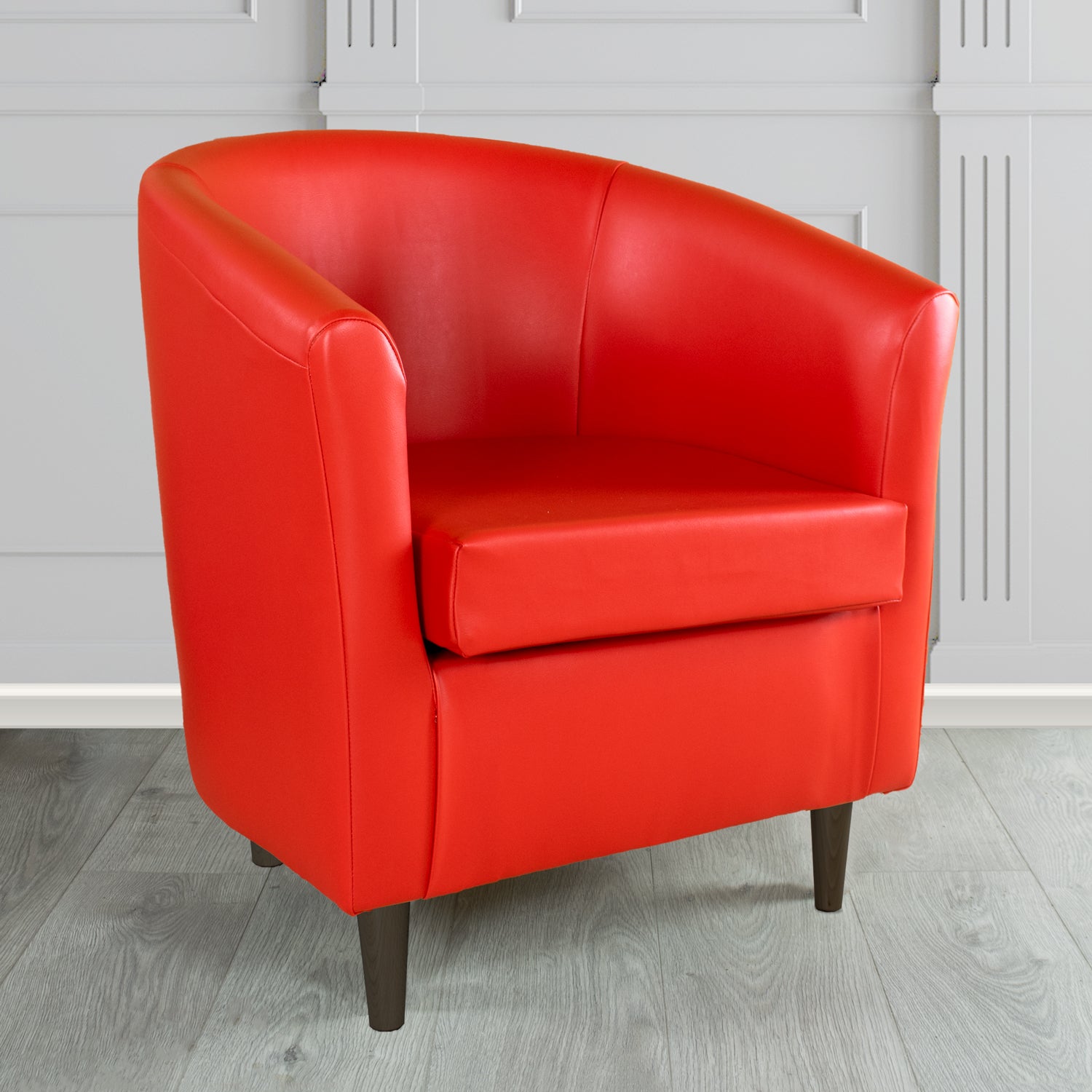 St Tropez Tub Chair in Just Colour Crib 5 Faux Leather with Dark Wood Legs