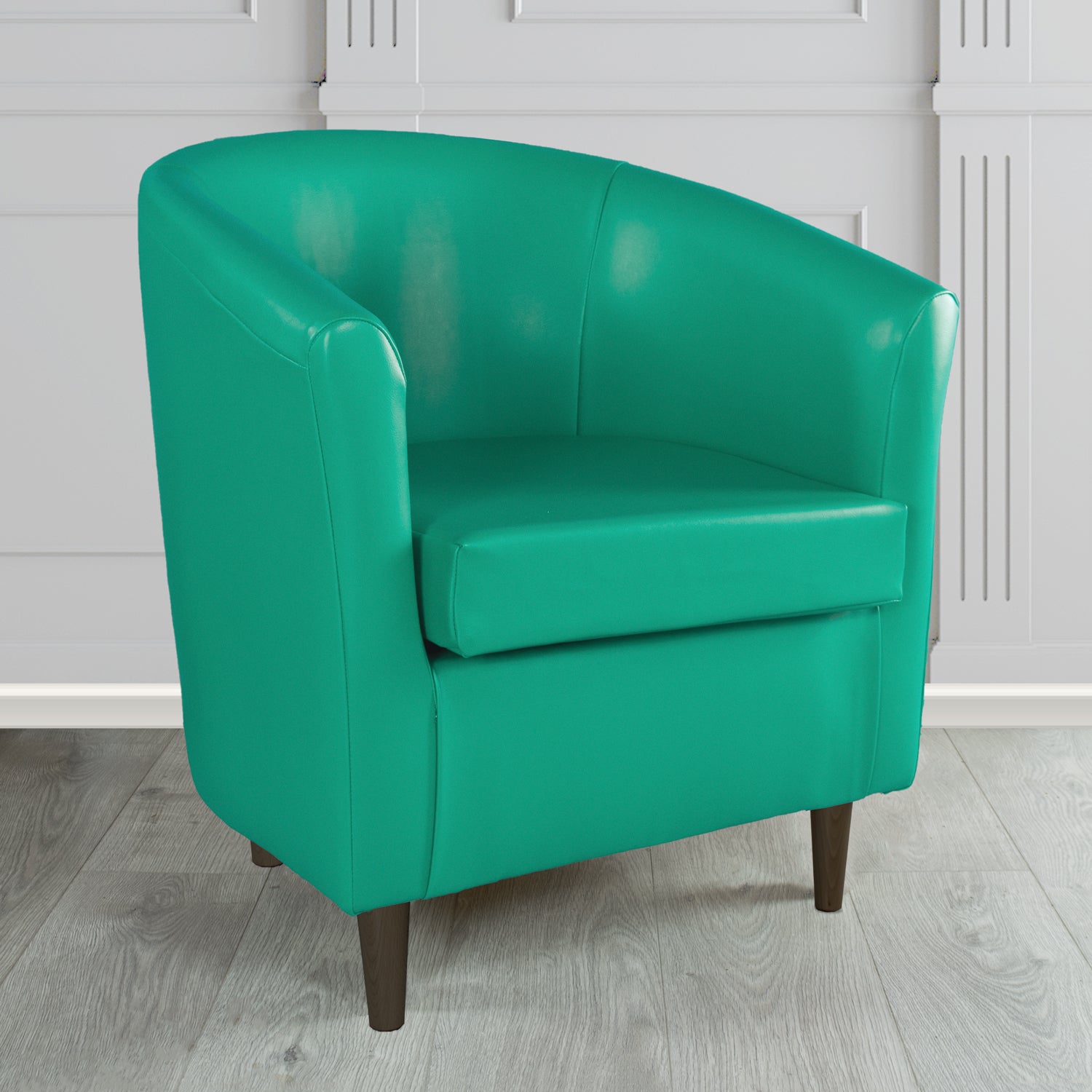 St Tropez Tub Chair in Just Colour Crib 5 Faux Leather with Dark Wood Legs