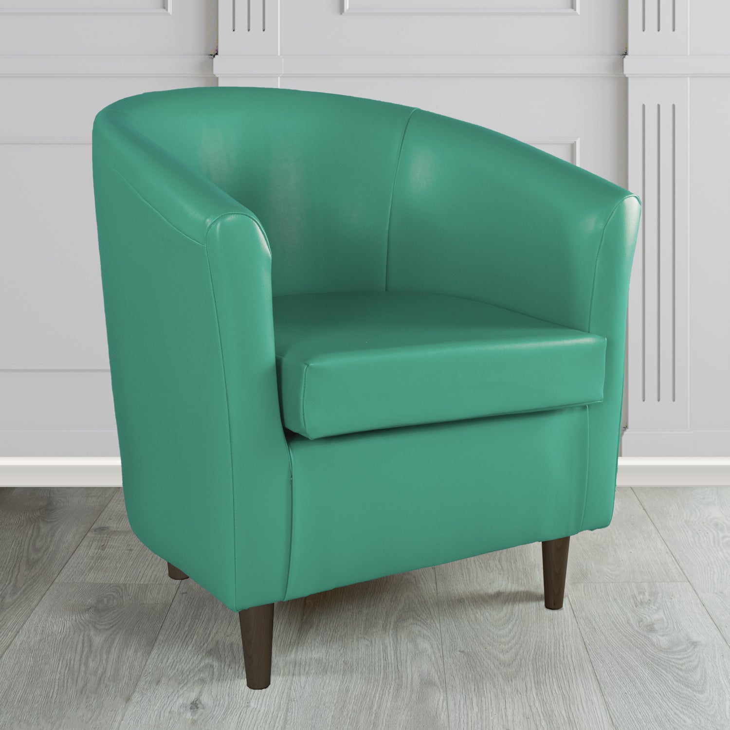 St Tropez Tub Chair in Just Colour Crib 5 Faux Leather with Dark Wood Legs