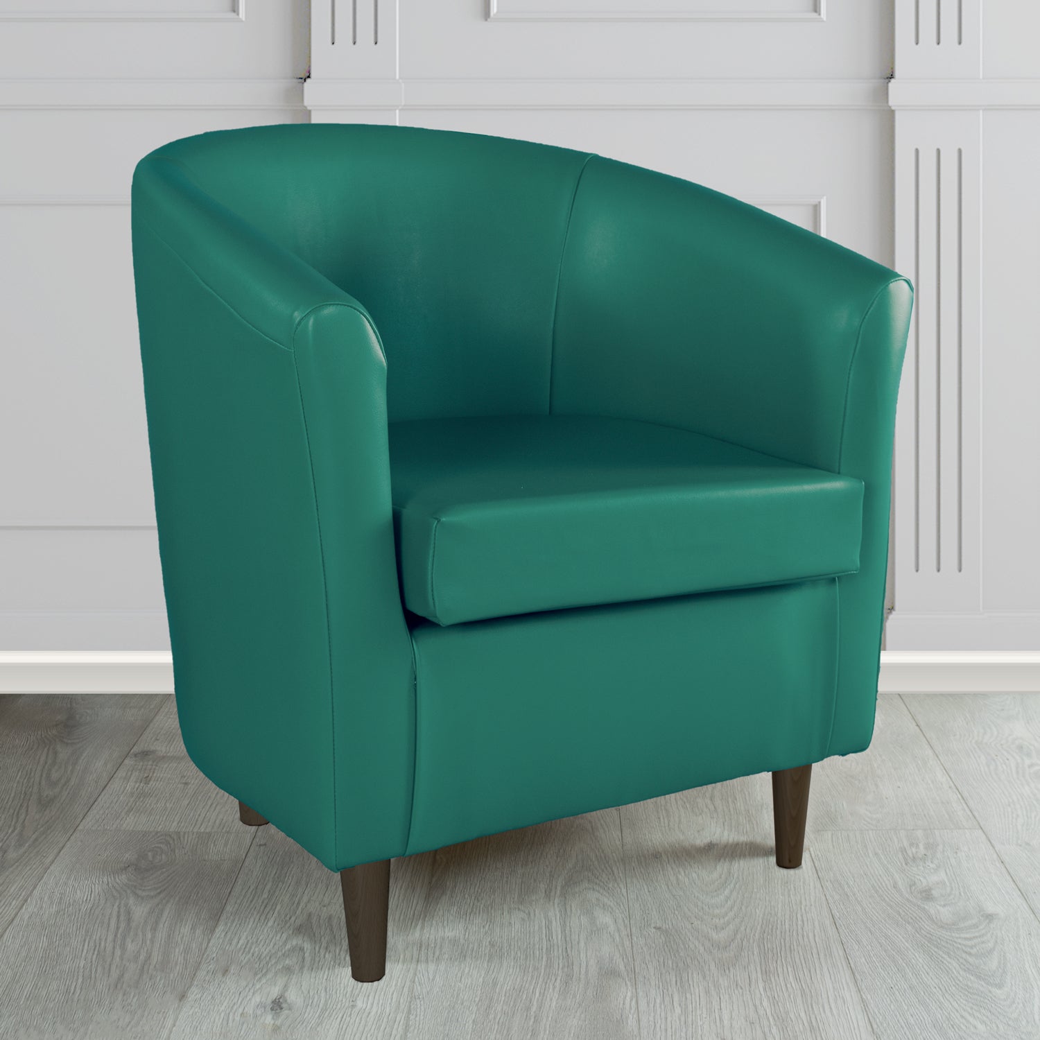 St Tropez Tub Chair in Just Colour Crib 5 Faux Leather with Dark Wood Legs