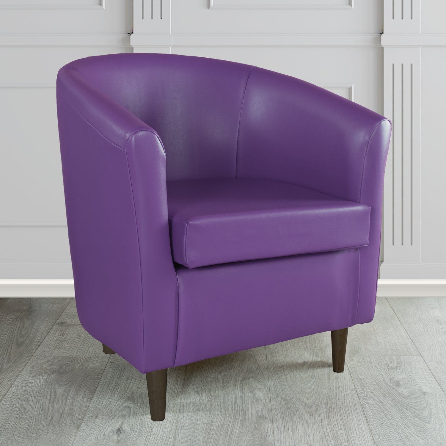 St Tropez Tub Chair in Just Colour Crib 5 Faux Leather with Dark Wood Legs
