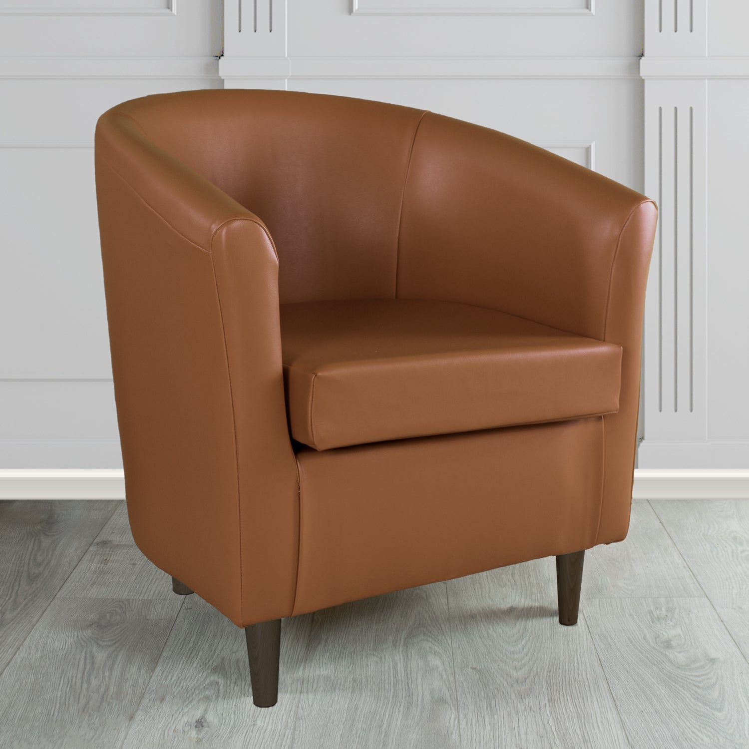 St Tropez Tub Chair in Just Colour Crib 5 Faux Leather with Dark Wood Legs