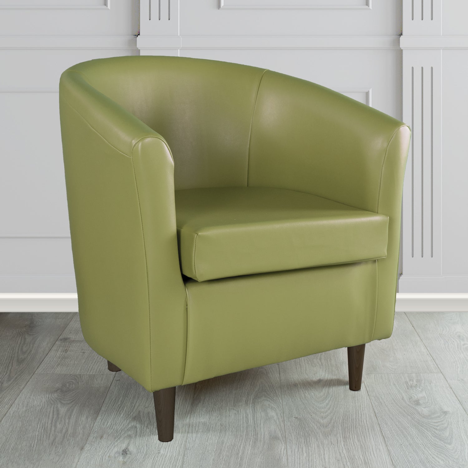 St Tropez Tub Chair in Just Colour Crib 5 Faux Leather with Dark Wood Legs