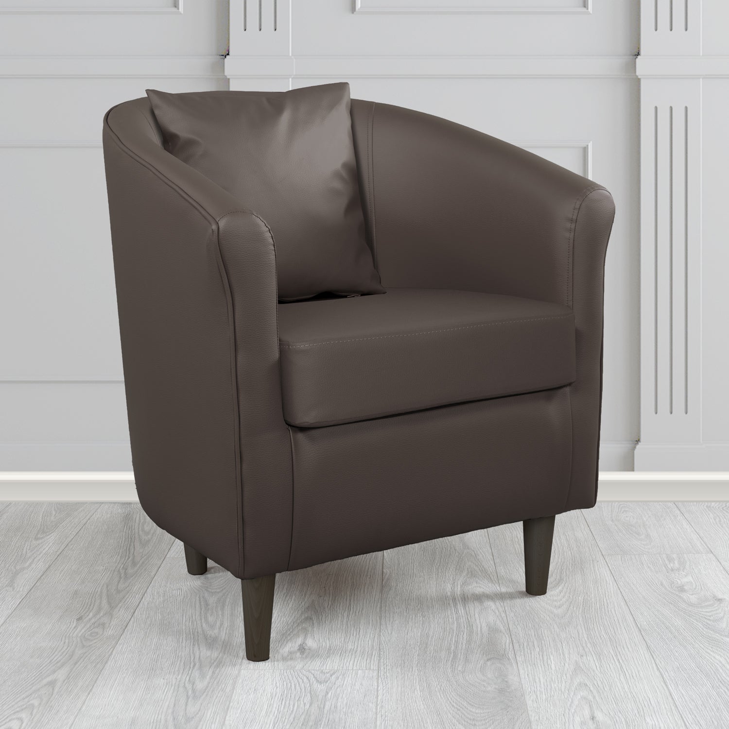 St Tropez Tub Chair with Scatter Cushion in Madrid Chocolate Faux Leather