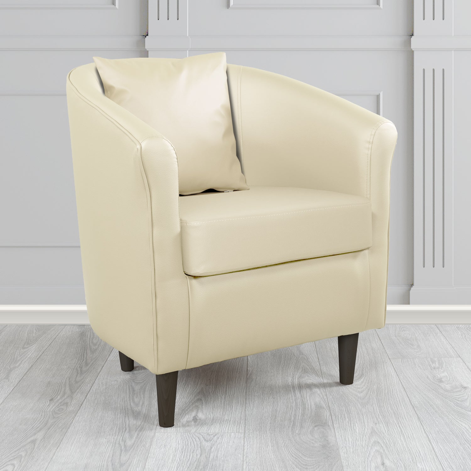 St Tropez Tub Chair with Scatter Cushion in Madrid Cream Faux Leather