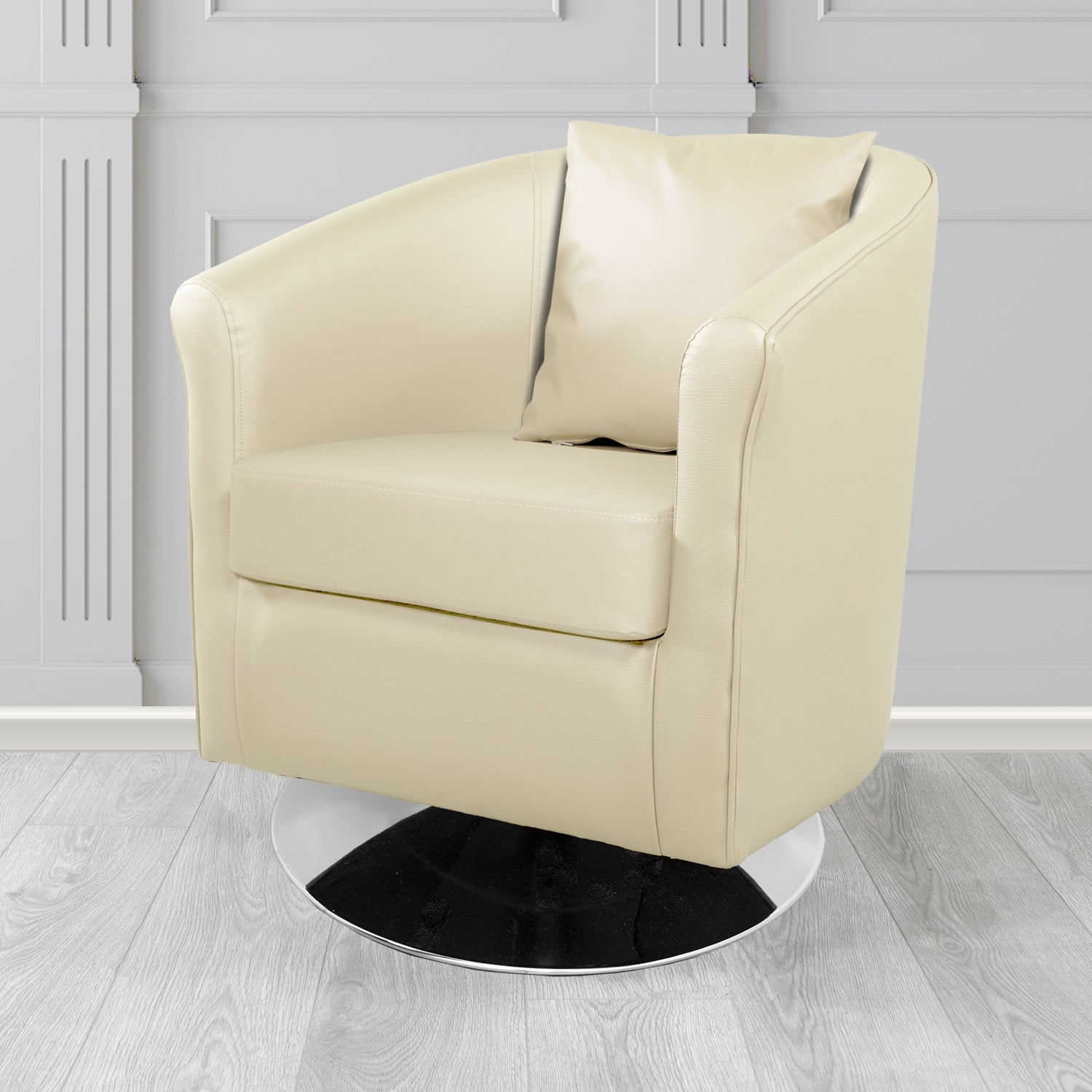 St Tropez Swivel Tub Chair with Scatter Cushion in Madrid Cream Faux Leather