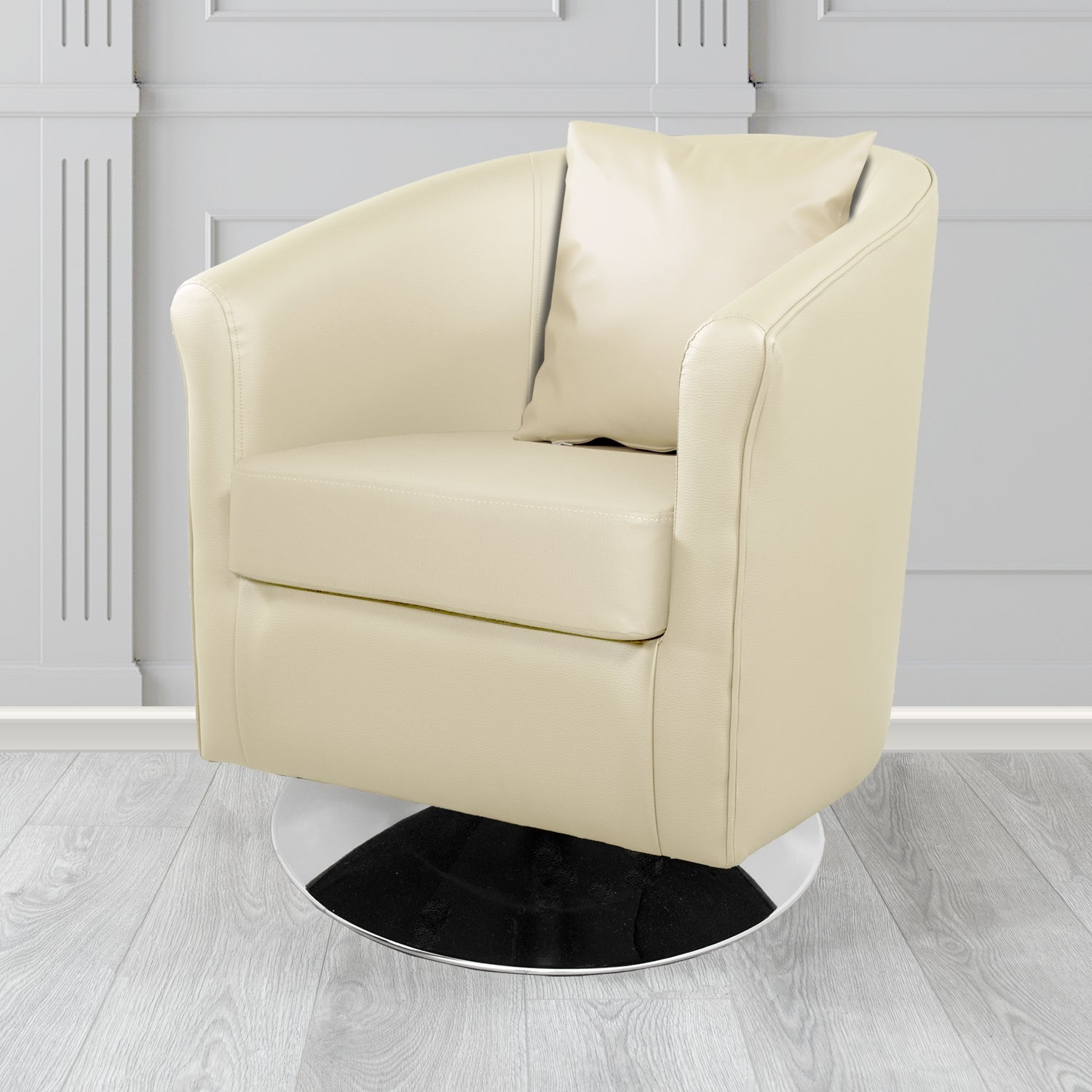 St Tropez Swivel Tub Chair in Madrid Faux Leather with Scatter Cushion
