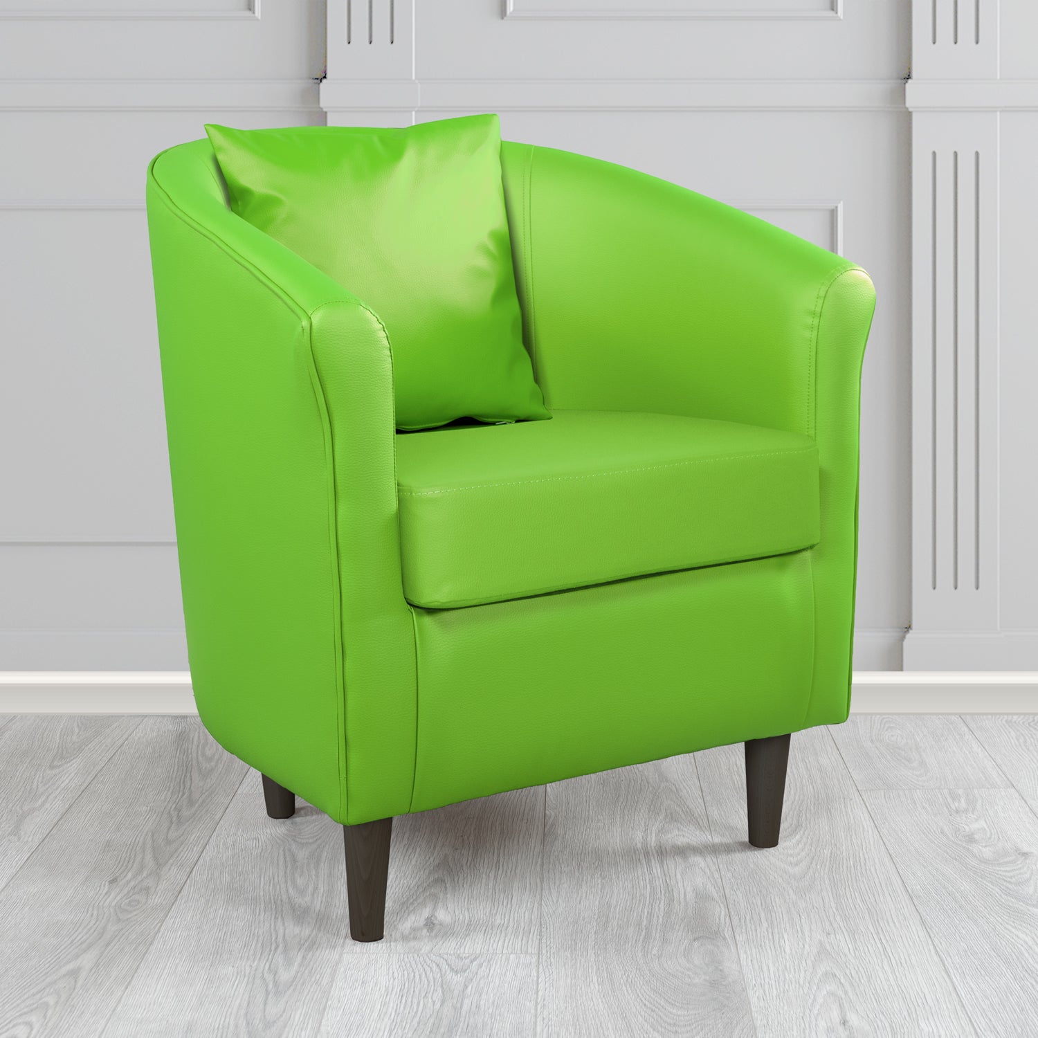 St Tropez Tub Chair with Scatter Cushion in Madrid Lime Faux Leather - The Tub Chair Shop