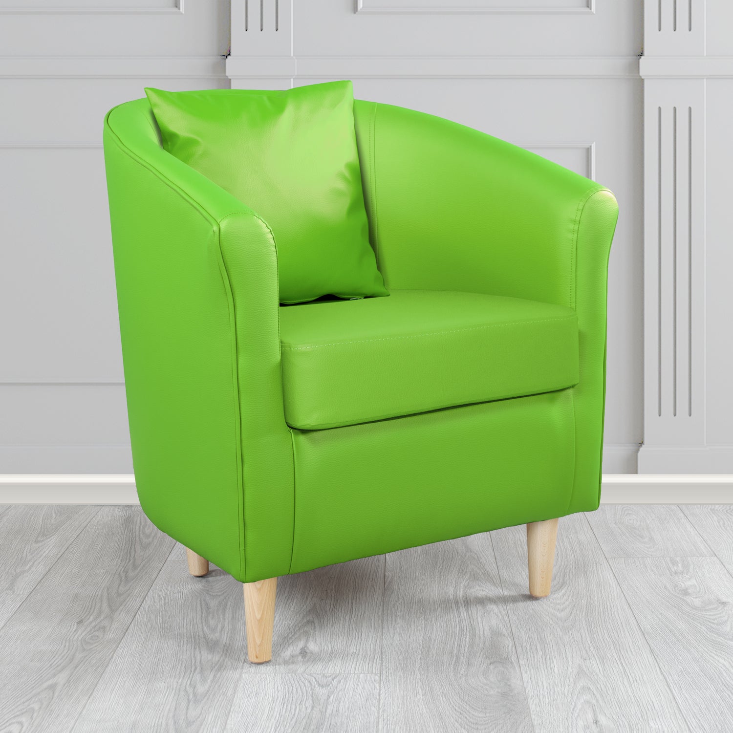 St Tropez Tub Chair with Scatter Cushion in Madrid Lime Faux Leather