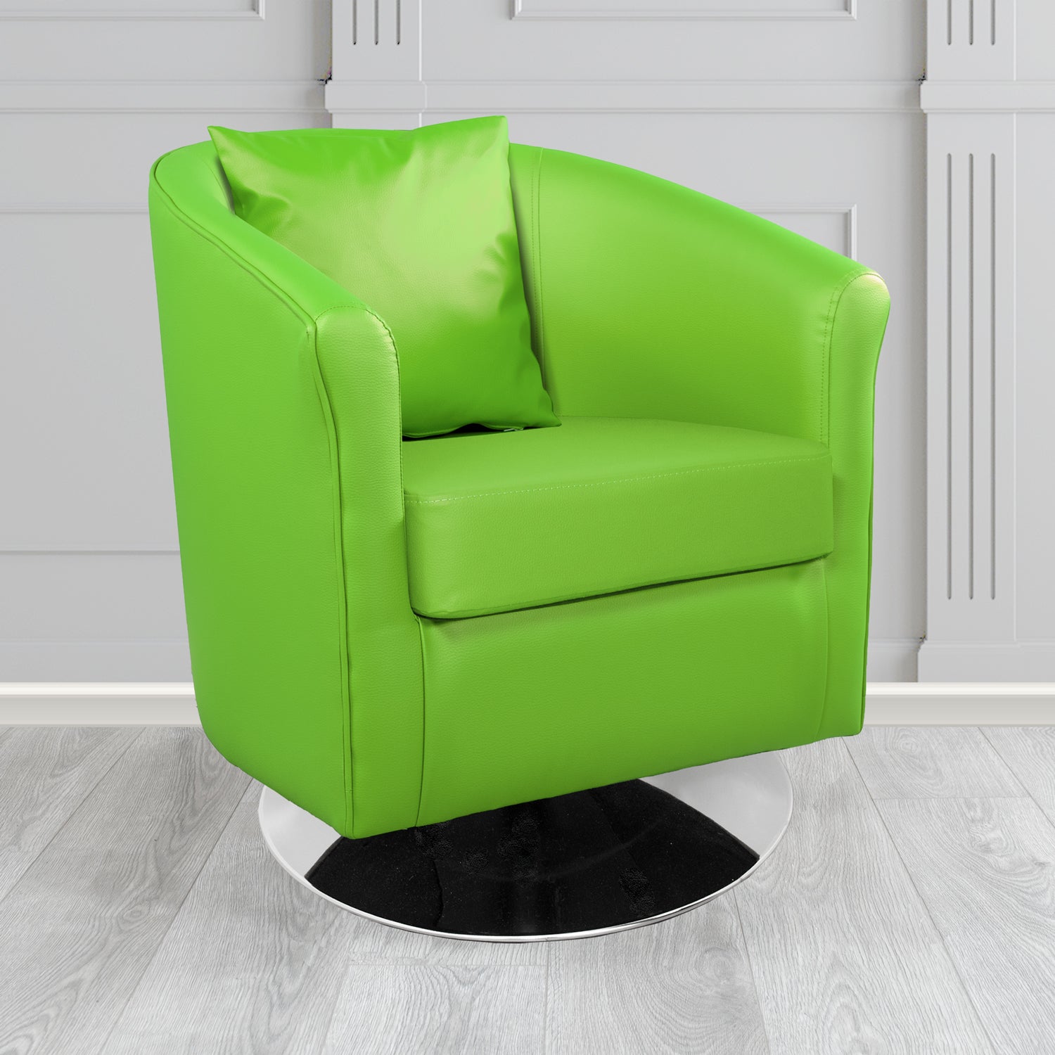 St Tropez Swivel Tub Chair with Scatter Cushion in Madrid Lime Faux Leather