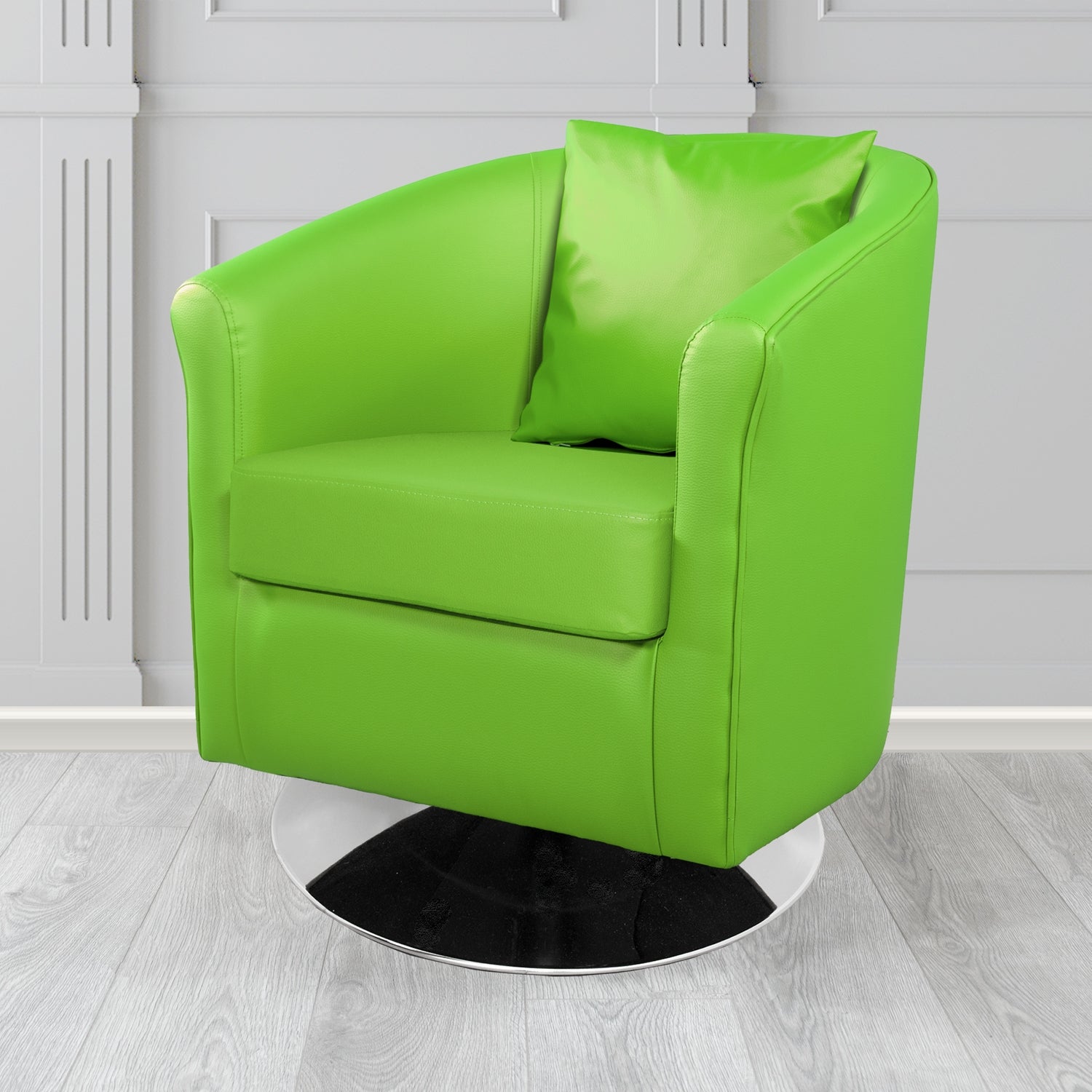 St Tropez Swivel Tub Chair in Madrid Faux Leather with Scatter Cushion