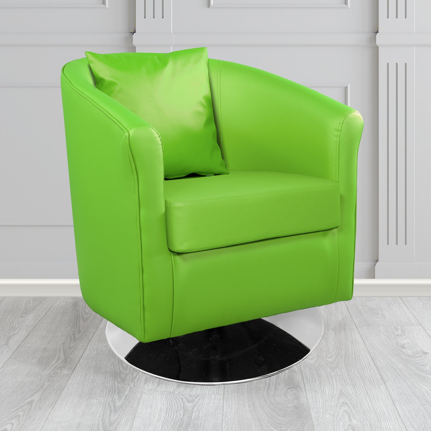 St Tropez Swivel Tub Chair in Madrid Faux Leather with Scatter Cushion