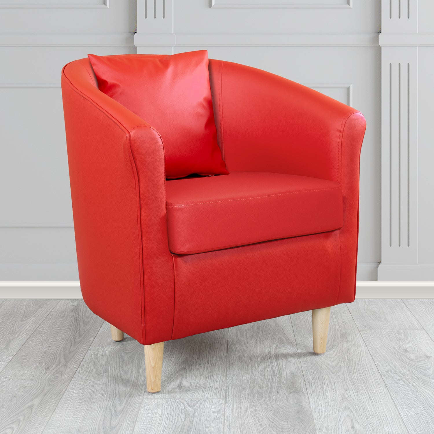 St Tropez Tub Chair with Scatter Cushion in Madrid Rouge Faux Leather