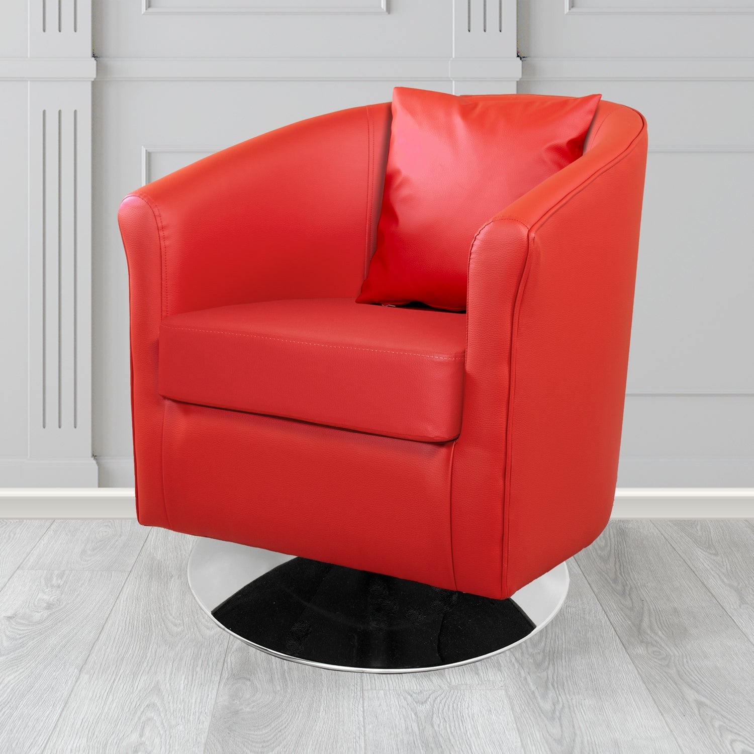 St Tropez Swivel Tub Chair with Scatter Cushion in Madrid Rouge Faux Leather