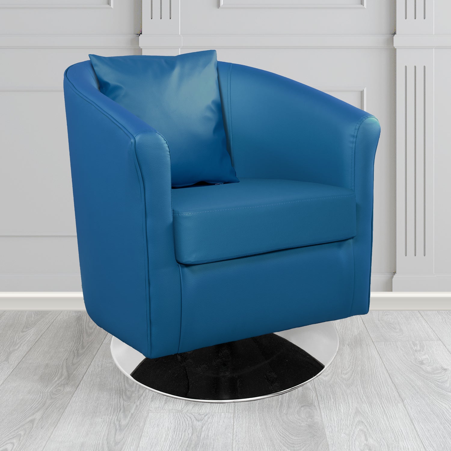 St Tropez Swivel Tub Chair in Madrid Faux Leather with Scatter Cushion