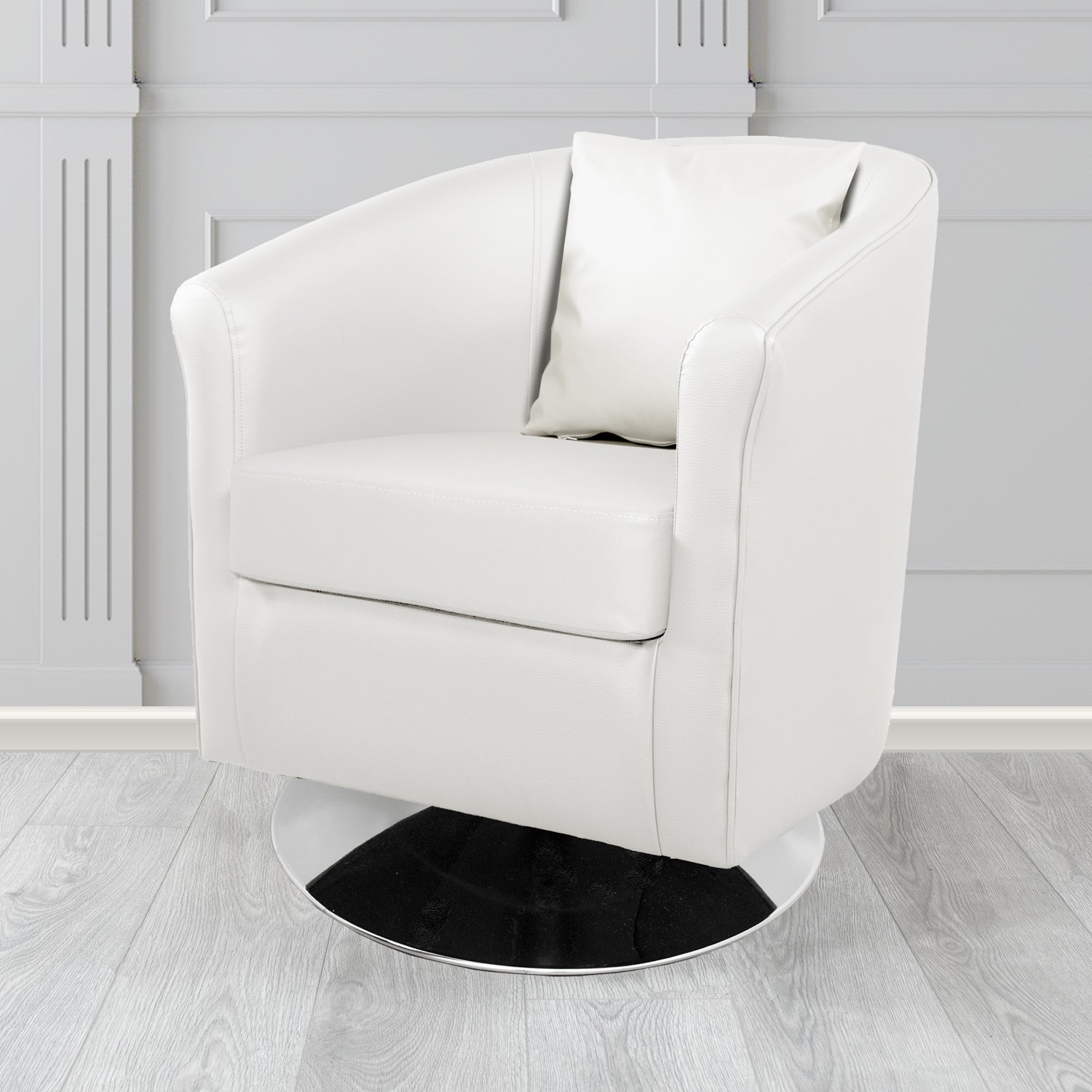 St Tropez Swivel Tub Chair in Madrid Faux Leather with Scatter Cushion